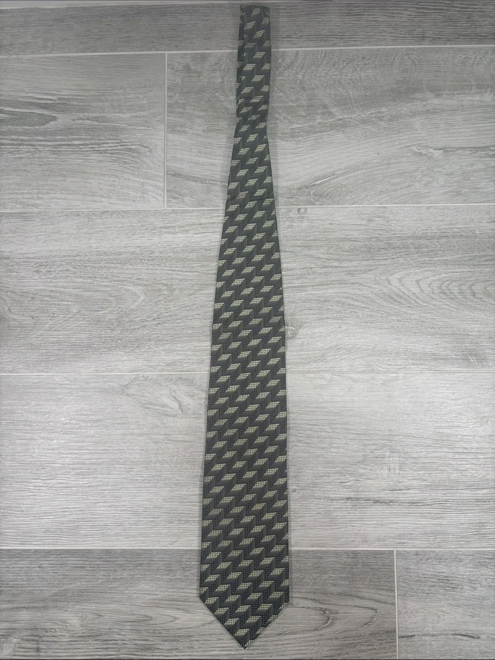 Valerio Garati Silk Tie Geometric 3D Optical Illusion Gray Khaki Gold Handmade